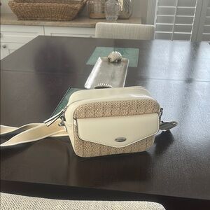 Elegant Cream and Tan Quilted Crossbody Bag